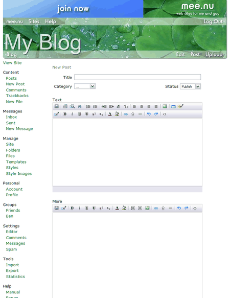 The post edit screen.