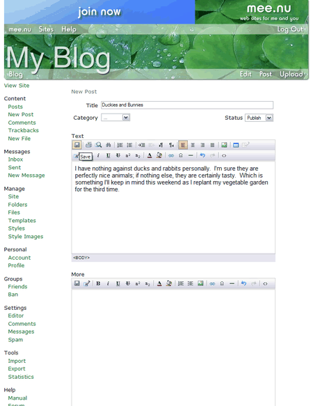 The post edit screen in action.